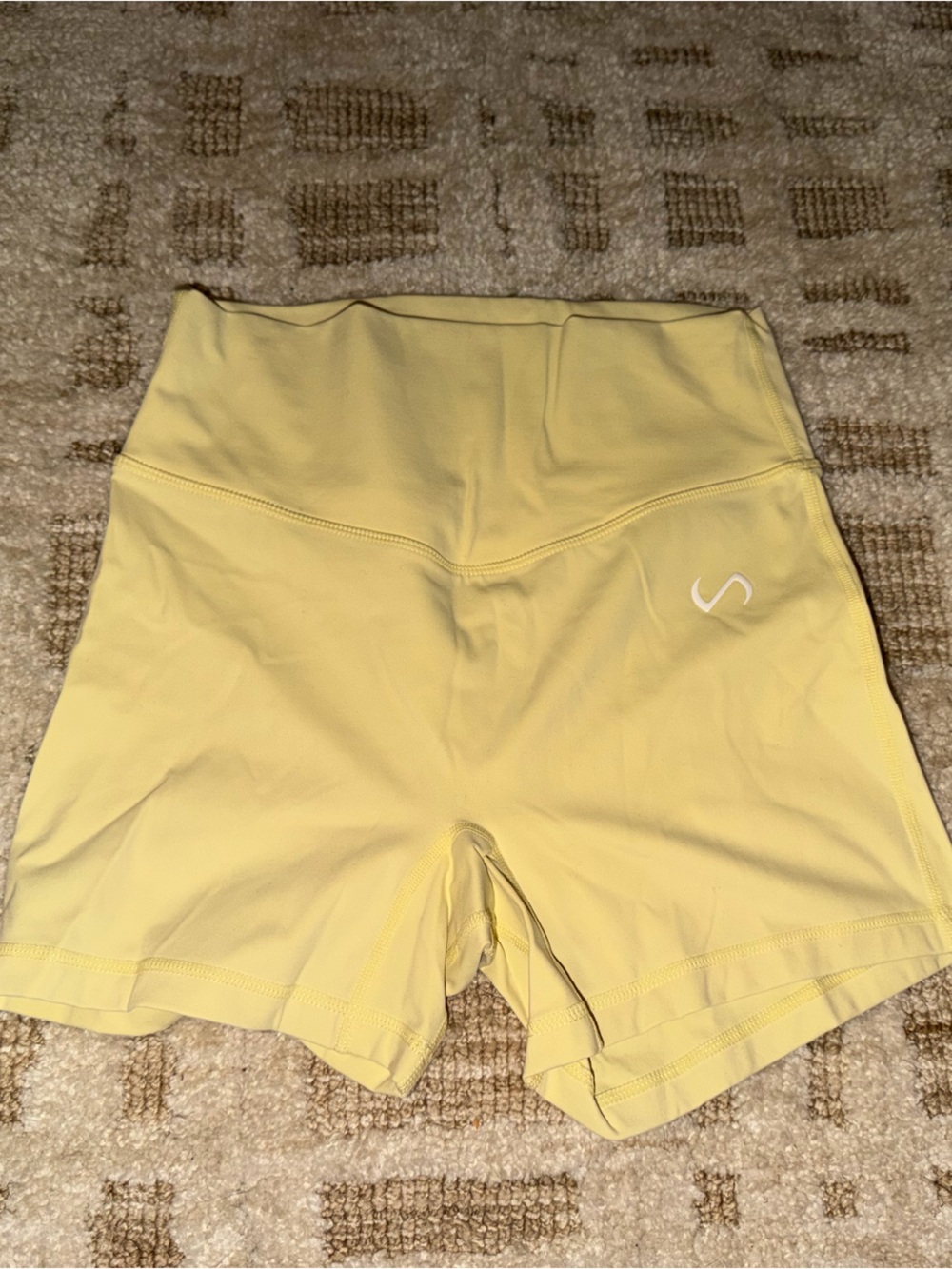 High-Waist Yellow Bike Shorts with Sculpting Waistband